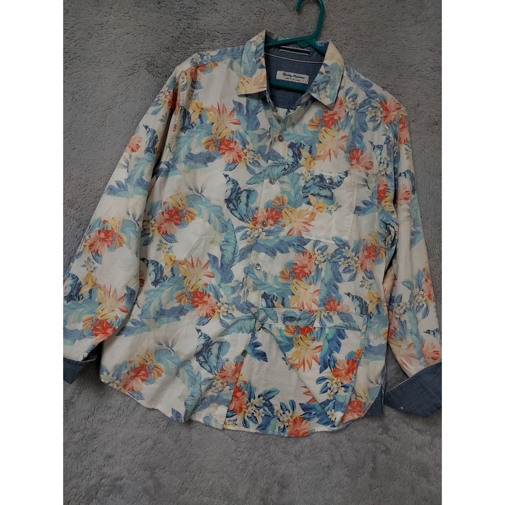 Tommy Bahama Coastline Cord Shirt Men Medium Floral Reverse Print Corduroy Beach